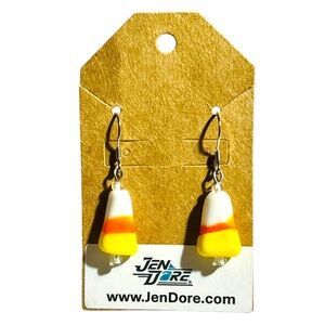JenDore Handmade Candy Corn Halloween Orange White Dangle Drop Earrings